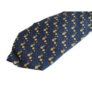 Salvatore Ferragamo Navy and Yellow Snowmen Motif 100% Silk Necktie - Made in It